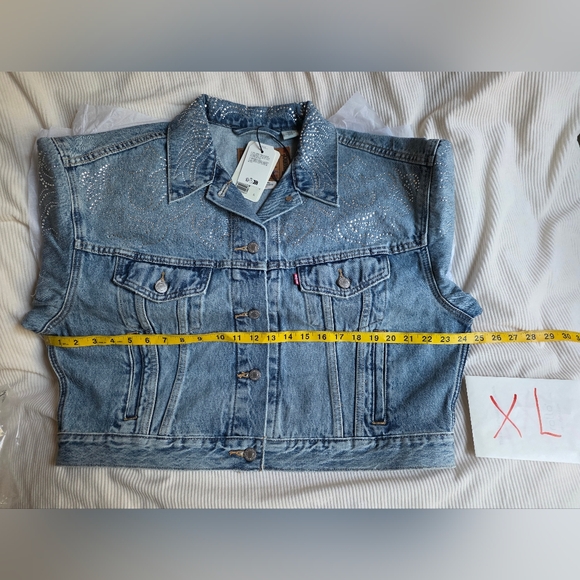 Beyoncé X Levi’s® Shrunken '90s Trucker Jacket Western Crystal Dark Blue Bnwt - Picture 9 of 16